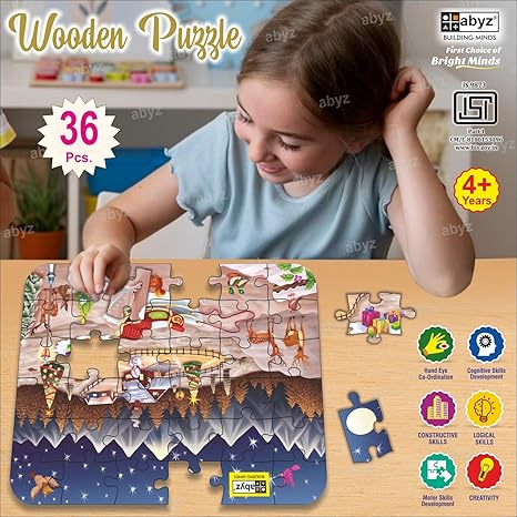 ABYZ Wooden Jigsaw Puzzles for Kids Christmas Jigsaw Puzzle for Kids of Age 4-6 Years 36 Pcs Puzzle