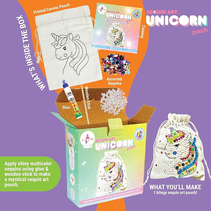 Kalakaram Mini Unicorn Sequin Pouch Making Kit | Diy Painting Kit | Creative Activity Kits