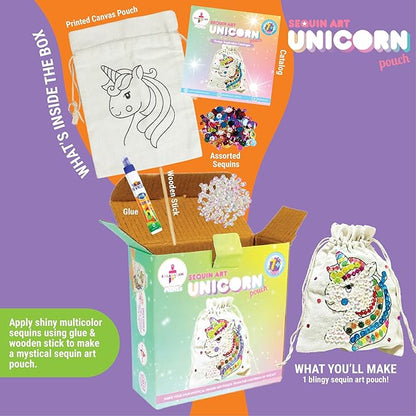 Kalakaram Mini Unicorn Sequin Pouch Making Kit | Diy Painting Kit | Creative Activity Kits