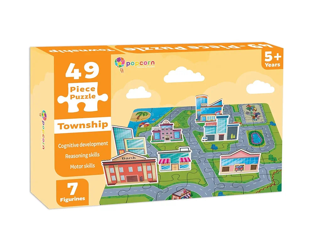 Popcorn Games & Puzzles 49 Piece Puzzle Township |49 Piece Kid Jigsaw Puzzle Featuring The Township