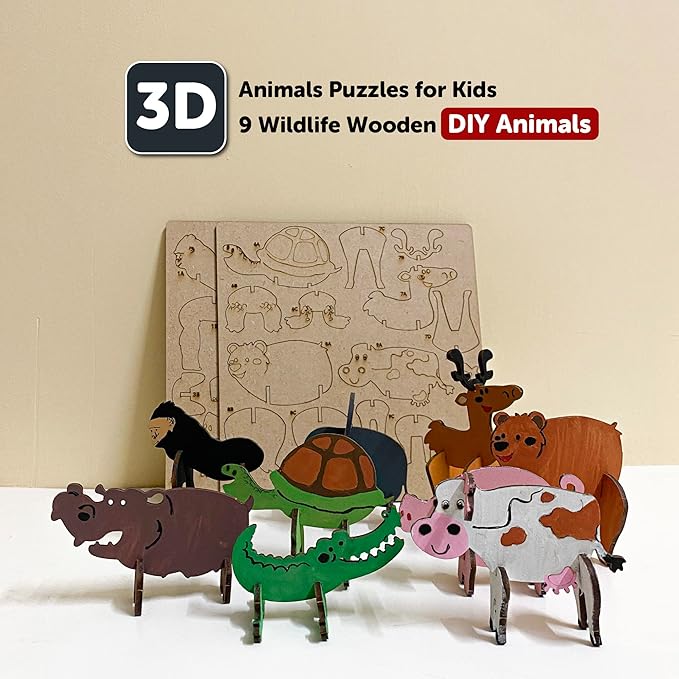 Mini Leaves Animals Diy Art Craft Activity Kit for Kids | Wooden Diy Animals Puzzle Toy Set | Multi Play Toys for Age 4+ Kids