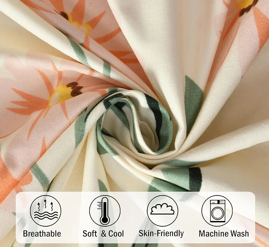 Fresh From Loom King Size Microfiber Floral Print Bedsheet 240 TC Includes 2 Pillow Covers Barely-Peach