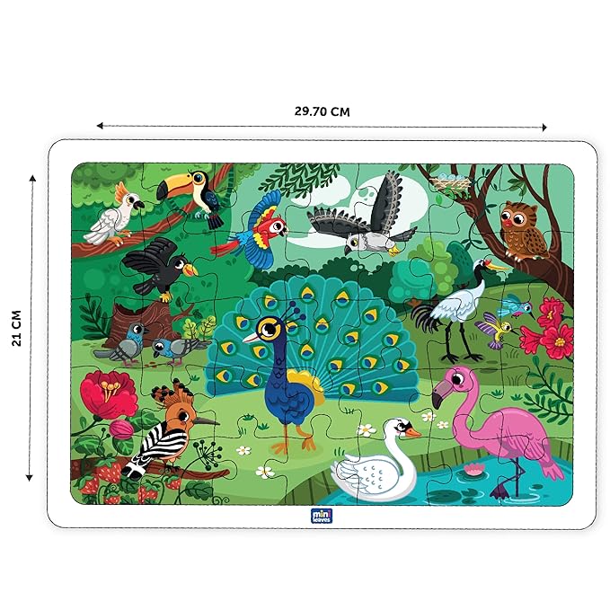 Mini Leaves 35 Piece Puzzle for Kids | Jungle Birds Jigsaw Puzzle | Educational Toys for Kids 3+ Years With Wooden Tray