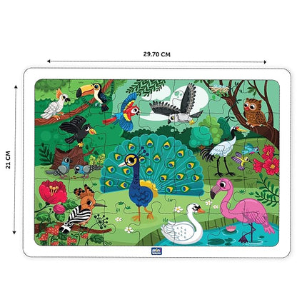 Mini Leaves 35 Piece Puzzle for Kids | Jungle Birds Jigsaw Puzzle | Educational Toys for Kids 3+ Years With Wooden Tray