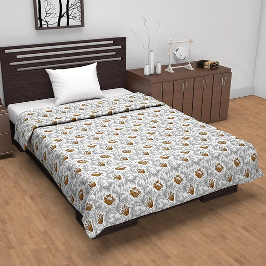 Divine Casa Floret 100% Cotton Single Dohar 120 GSM Soft & Lightweight Throw Blanket Colour Toffee Grey