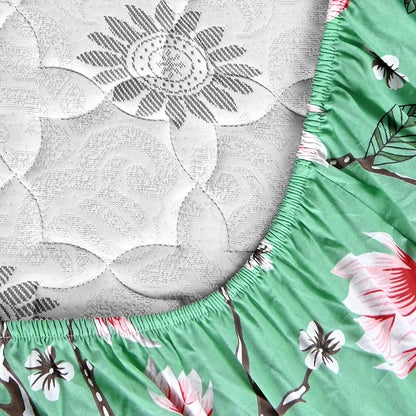 Divine Casa Floret 100% Cotton King Fitted Bedsheet 144 TC Deep Pocket Design Soft & Breathable Fabric Colour Blossom Haven Mint