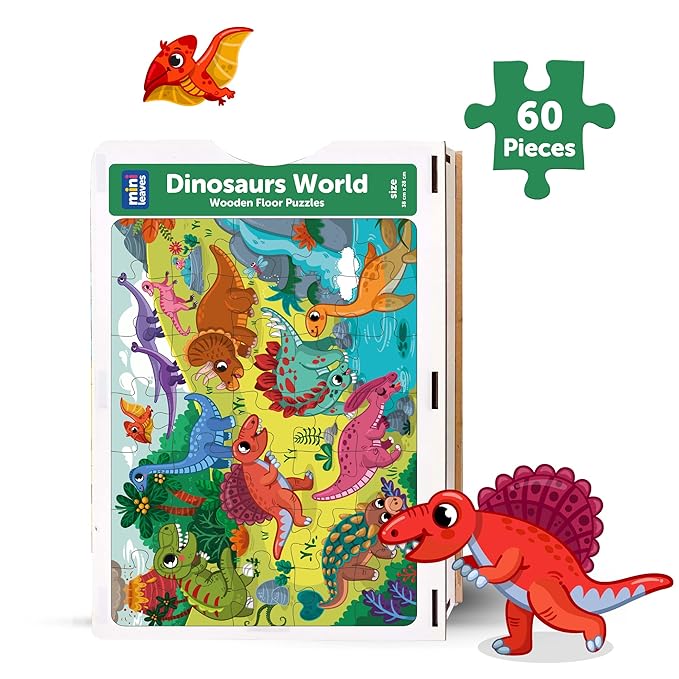 Mini Leaves 60 Piece Wooden Puzzle for Kids 4 to 6 Years | Dinosaurs World Jigsaw Puzzle