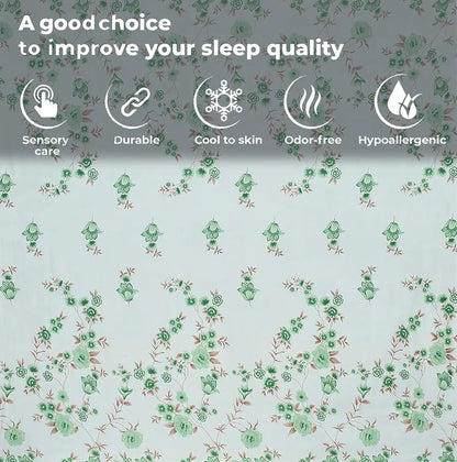 Fresh From Loom Microfiber Rotary Printed Bed Sheet Set King Size Hypoallergenic Wrinkle Free with 2 Pillow Covers Cyan Floral Design