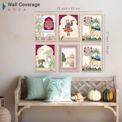 Kotart Traditional Indian Wall Art Madhubani Paintings Pichwai Art Painting set of 6 A