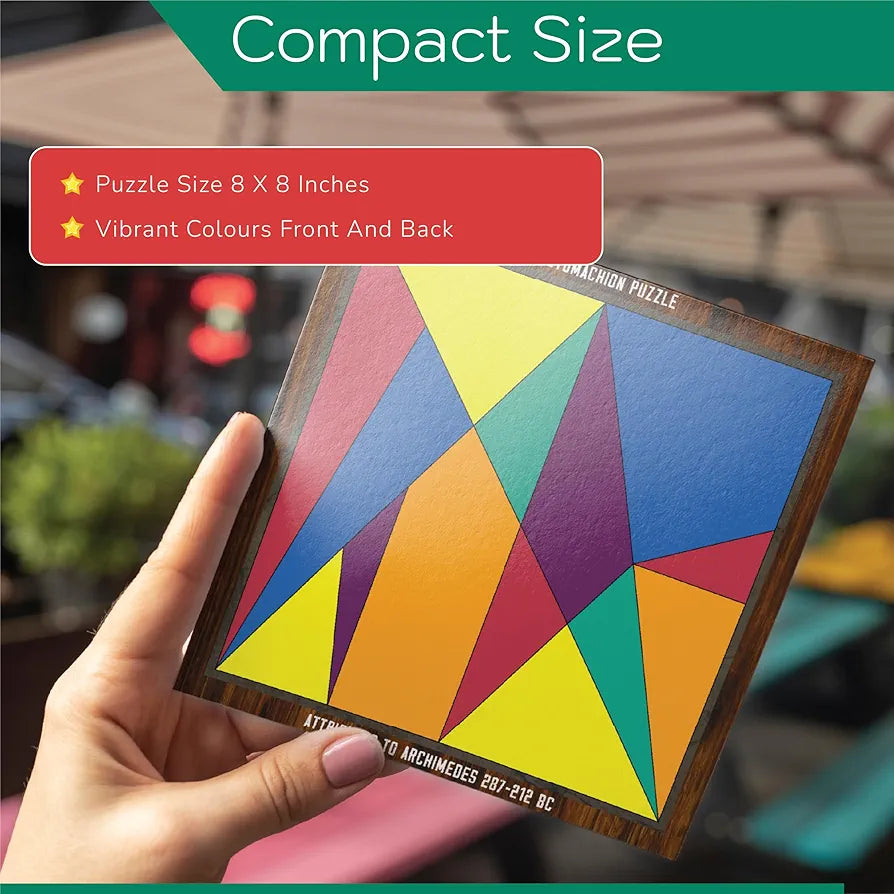 Playhills Geometric Challenge Puzzle | The World's First Puzzle- Stomachion Square by Archimedes | Fun & Challenging Game for Teenagers and Adults with Decorative Stand  Age 13+