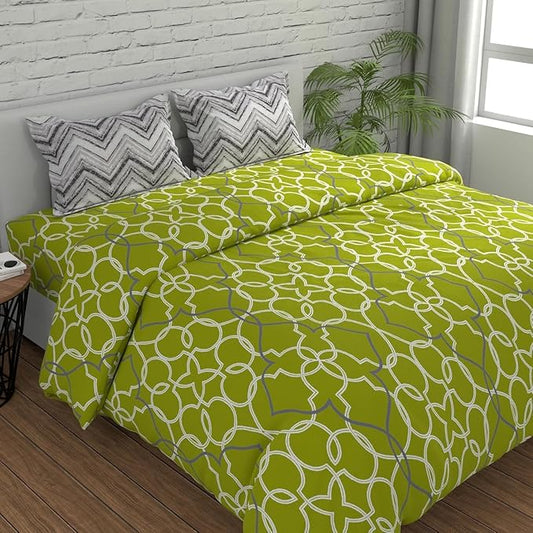 Huesland by Ahmedabad Cotton 144 TC King Size Bedsheet Cotton with 2 Pillow Covers | Green & Grey