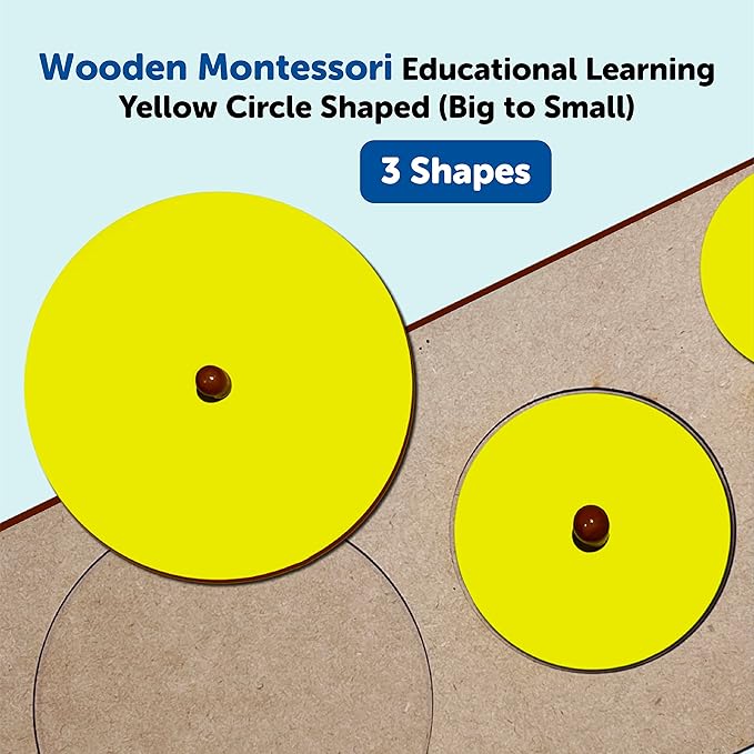 Mini Leaves Montesoori Three Round Shapes Learning Wooden Knob Puzzle for Kids | 1 Year Old- Preschool Shape Puzzle