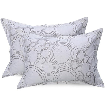 Huesland by Ahmedabad Cotton 144 TC King Size Bedsheet Cotton with 2 Pillow Covers | Sphere | Green & Off White
