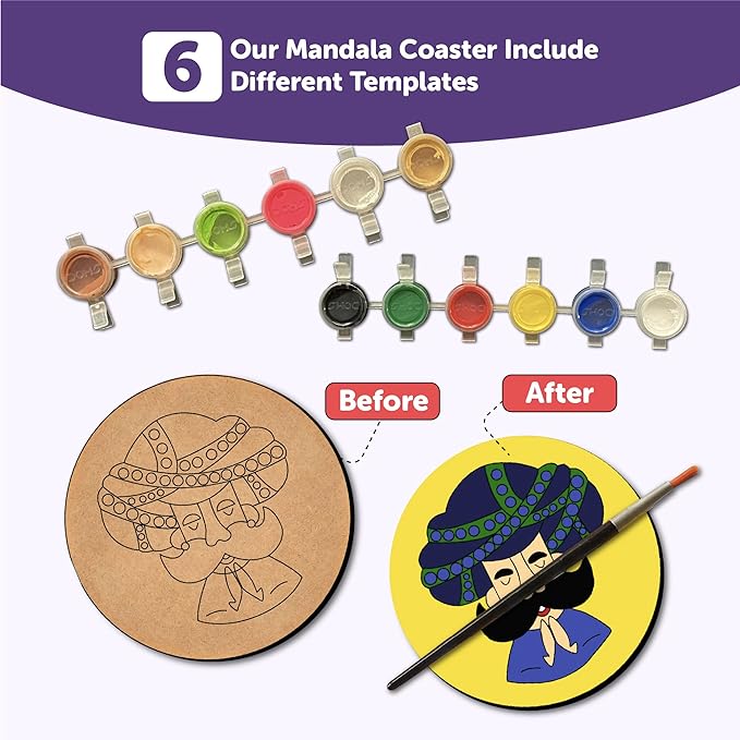 Mini Leaves Wooden Mandala Painting Kit Tea Coasters Art and Craft Kit for Girls Boys 9-12 Years Coaster Diy Kit | Set of 6