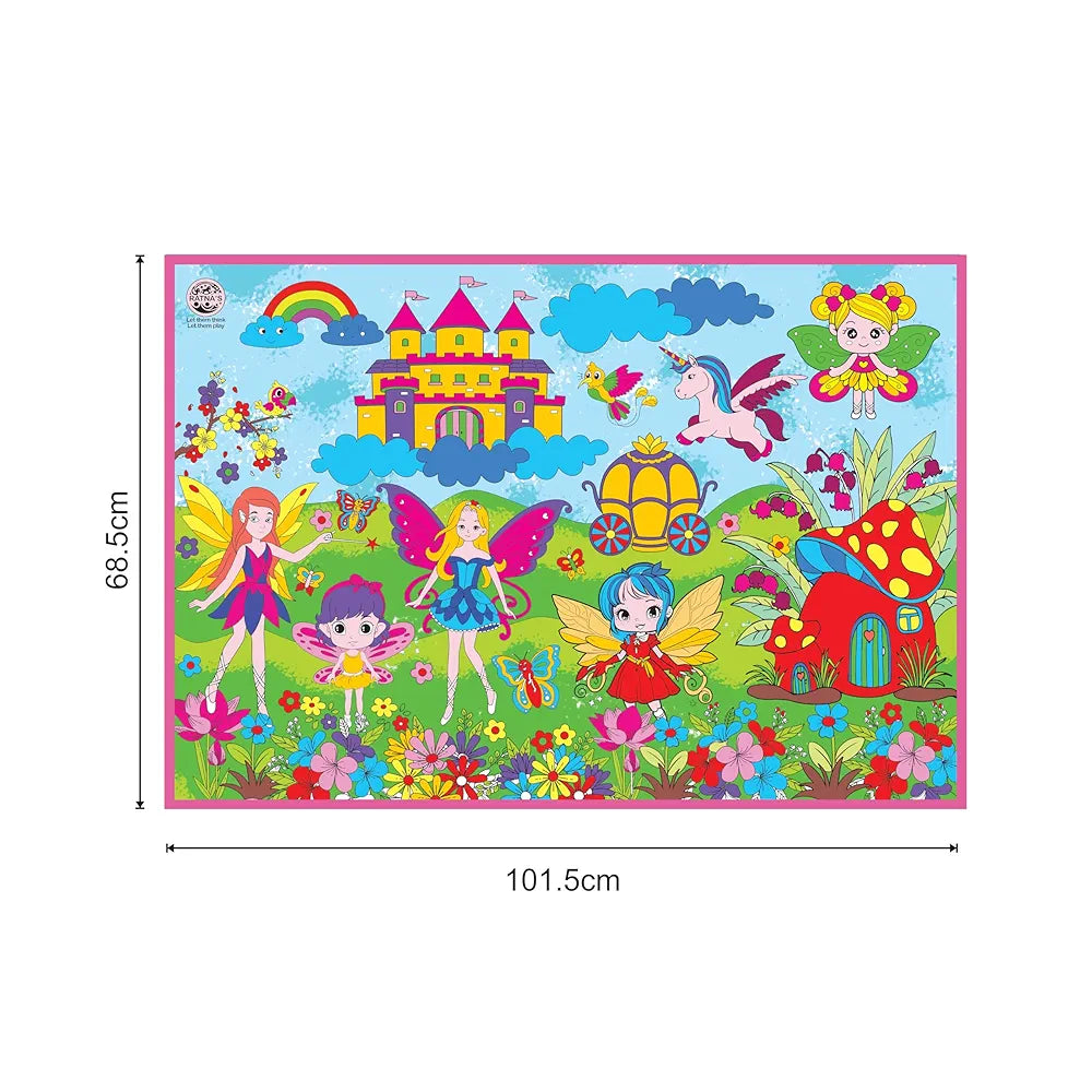 Ratna's My Coloring Mat Fairies Printed of Size 40 x 27 Inches, Washable & Reusable Colouring Kit for Kids 3+ Years 