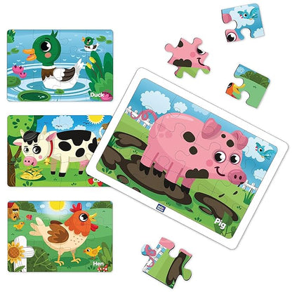 Mini Leaves 48 Piece Jigsaw Puzzle for Kids | Farm Animals | 4 in 1 Wooden Puzzles for Kids | Educational Toys for Kids