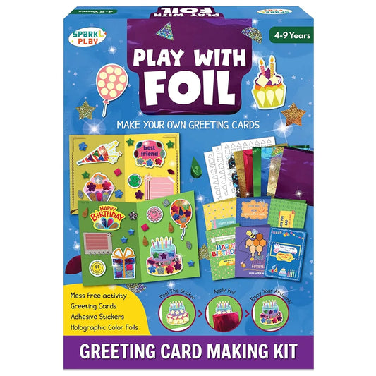SparkLPlay Greeting Card Making Kit for Kids | DIY Craft Kit with 6 Cards, Foil Art & Stickers | Art & Craft Activity for Girls & Boys Ages 4-9 | Birthday Gift for Kids