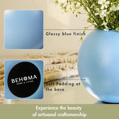 Behoma Metal Ball Round Flower Vase Blue Small Flowers not Included