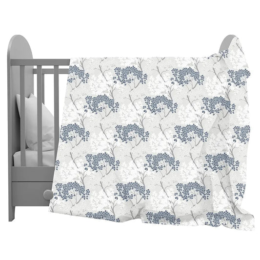 Divine Casa Floret 100% Cotton Single Kids Dohar 120 GSM Soft & Lightweight Throw Blanket Colour Grey Blue