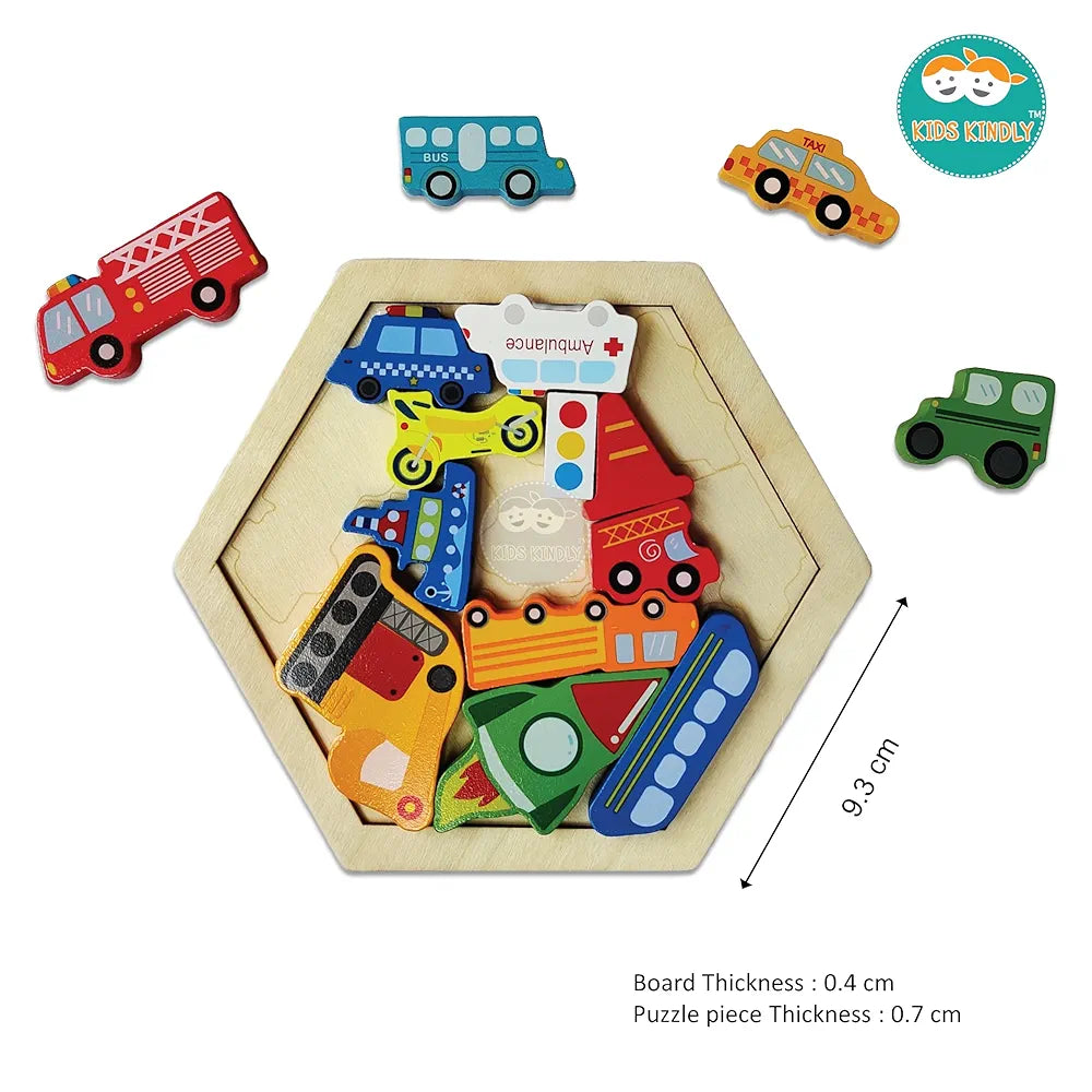 KIDS KINDLY Wooden Stacking & Sorting Puzzle – Vehicles/Transport Theme, Monteszori Toys, Jigsaw Puzzles, Wooden Toys for Kids, Age 3+