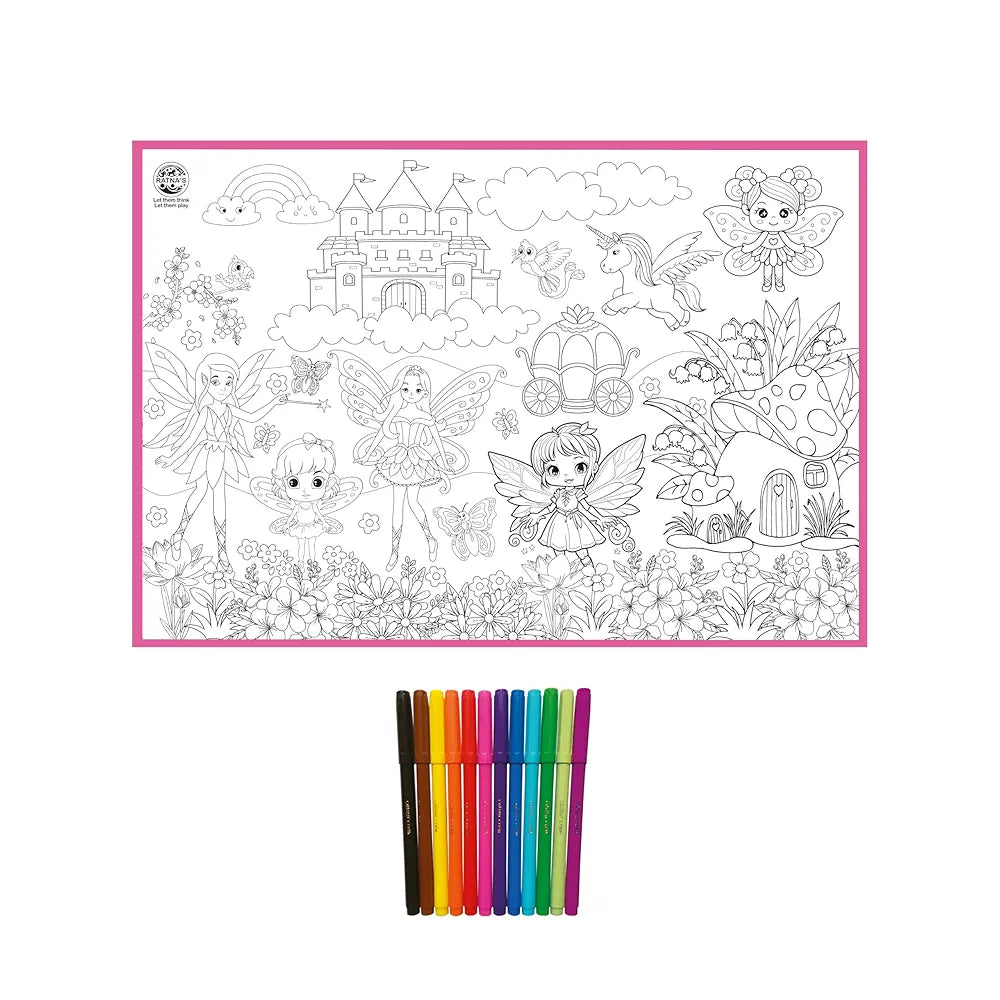 Ratna's My Coloring Mat Fairies Printed of Size 40 x 27 Inches, Washable & Reusable Colouring Kit for Kids 3+ Years 