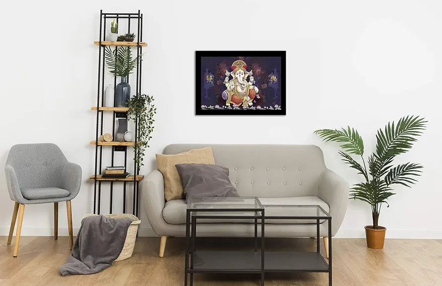 Lifehaxtore Lucky Pagdi Ganesha Religious Wooden Art Framed Painting