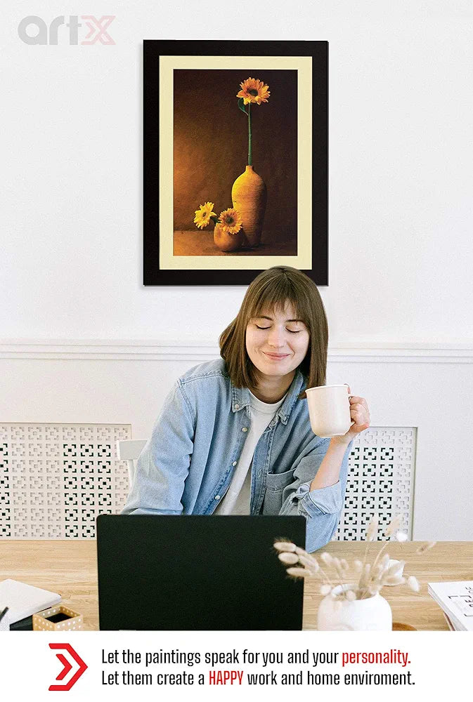 ArtX Paper Premium Sunflower With Vase Wall Art Painting Floral