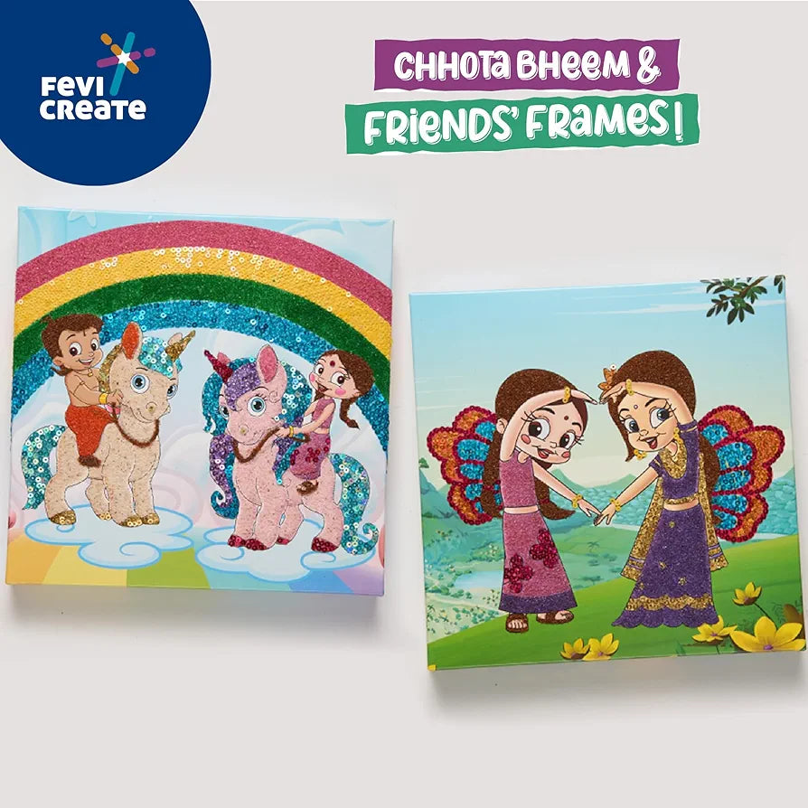 Fevicreate Chhota Bheem Chhutki Sand Sequin Kit | All-in-one Paper Frame Kit | Make 2 picture frames | Birthday Gift | Screen-Free Learning | by Fevicol | Best Gift for Boys & Girls 5+ years