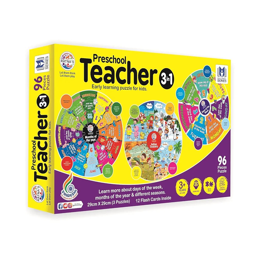 Preschool Teacher 3 in 1|A Perfect Early Learner Jigsaw Puzzle for Kids|Learn More About Days of The Week,Months of The Year & Different Indian Seasons