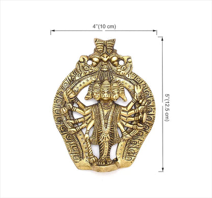 Two Moustaches Panchmukhi Hanuman Brass Wall Hanging Idol