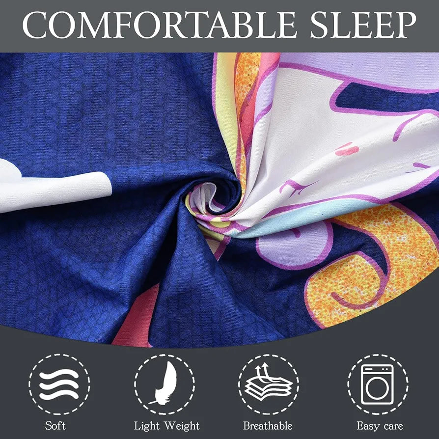 Fresh From Loom Glace Cotton Bed Sheet Cartoon Printed Single Bedsheet Size for Kids with 2 Pillow Cover 144 TC Dinosaur Blue