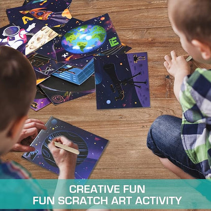 Chalk and Chuckles a to Z Space Adventure | Scratch Art Craft for Kids 4-9 Years | 2 in 1 Learning Activities