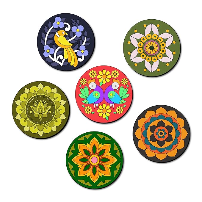 Mini Leaves Wooden Mandala Beginner Paint Kit Tea Coasters Art and Craft Kit | Coaster Diy Kit Set of 6