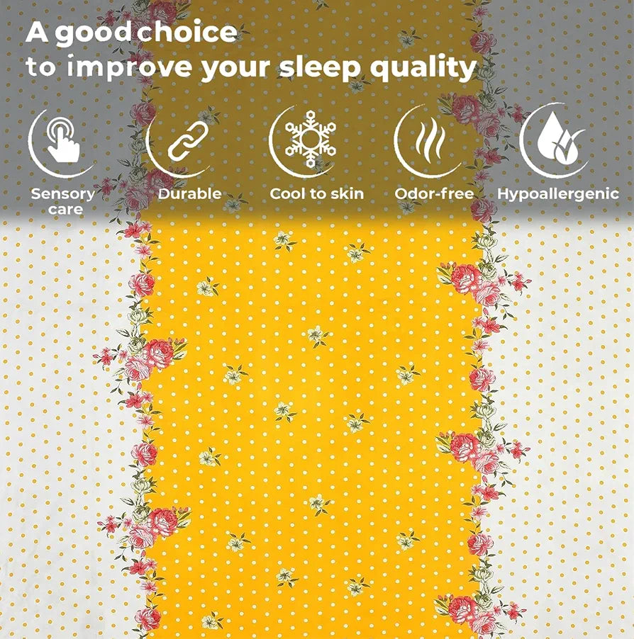 Fresh From Loom Single Bedsheet Single Size with 1 Pillow Covers 144 TC Yellow White