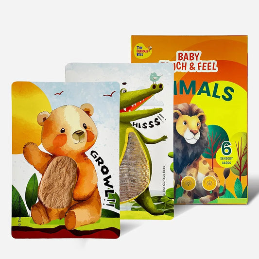 The Curious Bees - Animals Touch & Feel Sensory Cards | 12 Animals & 6 Textures to Enhance Sensory, Cognitive, Spatial & Hand Eye Co-Ordination Skill Development