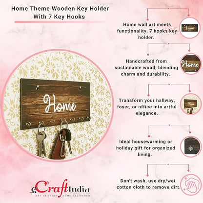 Ecraftindia Home Theme Wooden Key Holder With 7 Hooks