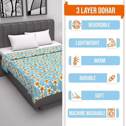 Divine Casa Floret 100% Cotton Single Dohar 120 GSM Soft & Lightweight Throw Blanket Colour Wildflower Charm