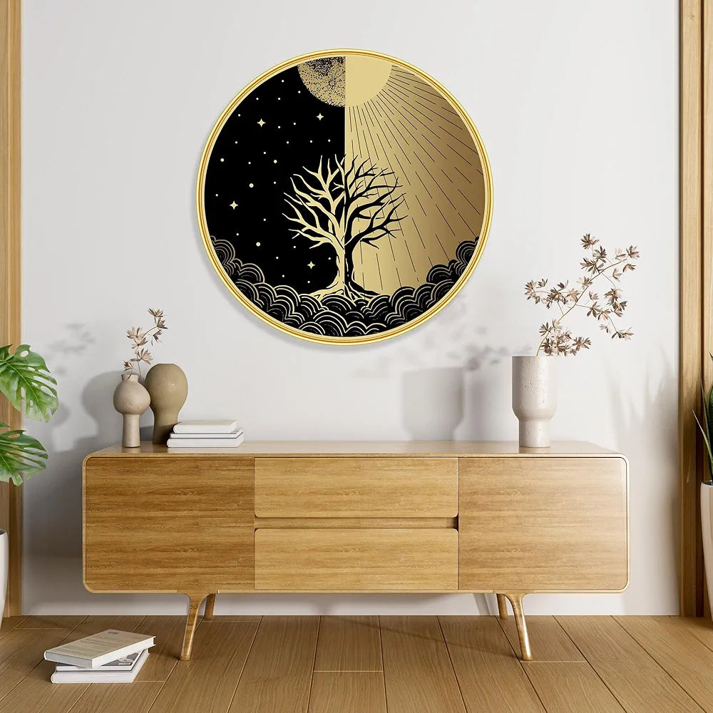Livin'luxe Paintings Abstract Tree Modern Art Premium Sparkle Lamination Golden GR-23