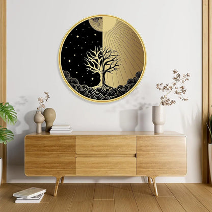 Livin'luxe Paintings Abstract Tree Modern Art Premium Sparkle Lamination Golden GR-23