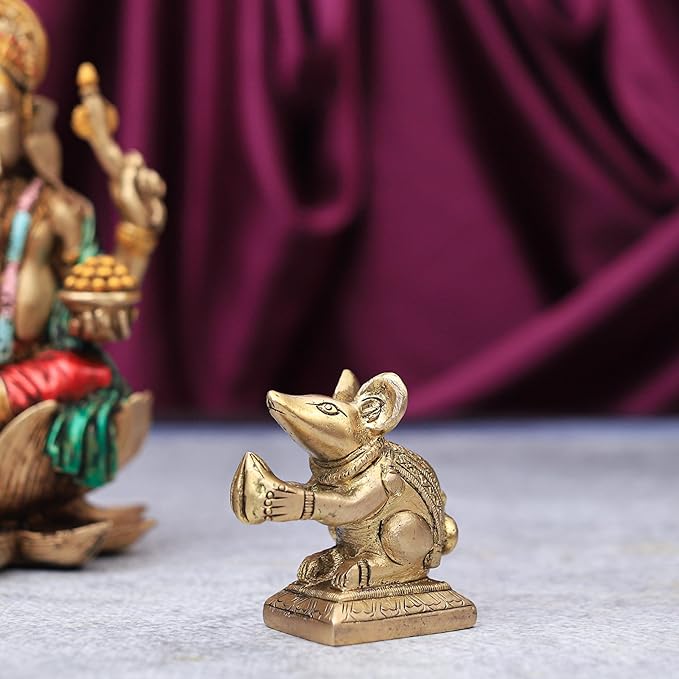The Advitya Handcrafted Rat/ Mouse Idol With Modak/ Chuha Mushak Vahan of Ganesh/ Ganesha With Ladoo