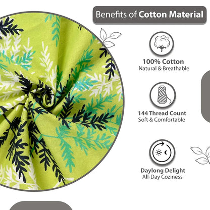 Divine Casa 144 TC 100% Cotton Single Bedsheet with 1 Pillow Cover Floral Pattern Colour Lime Breeze Fresh Green