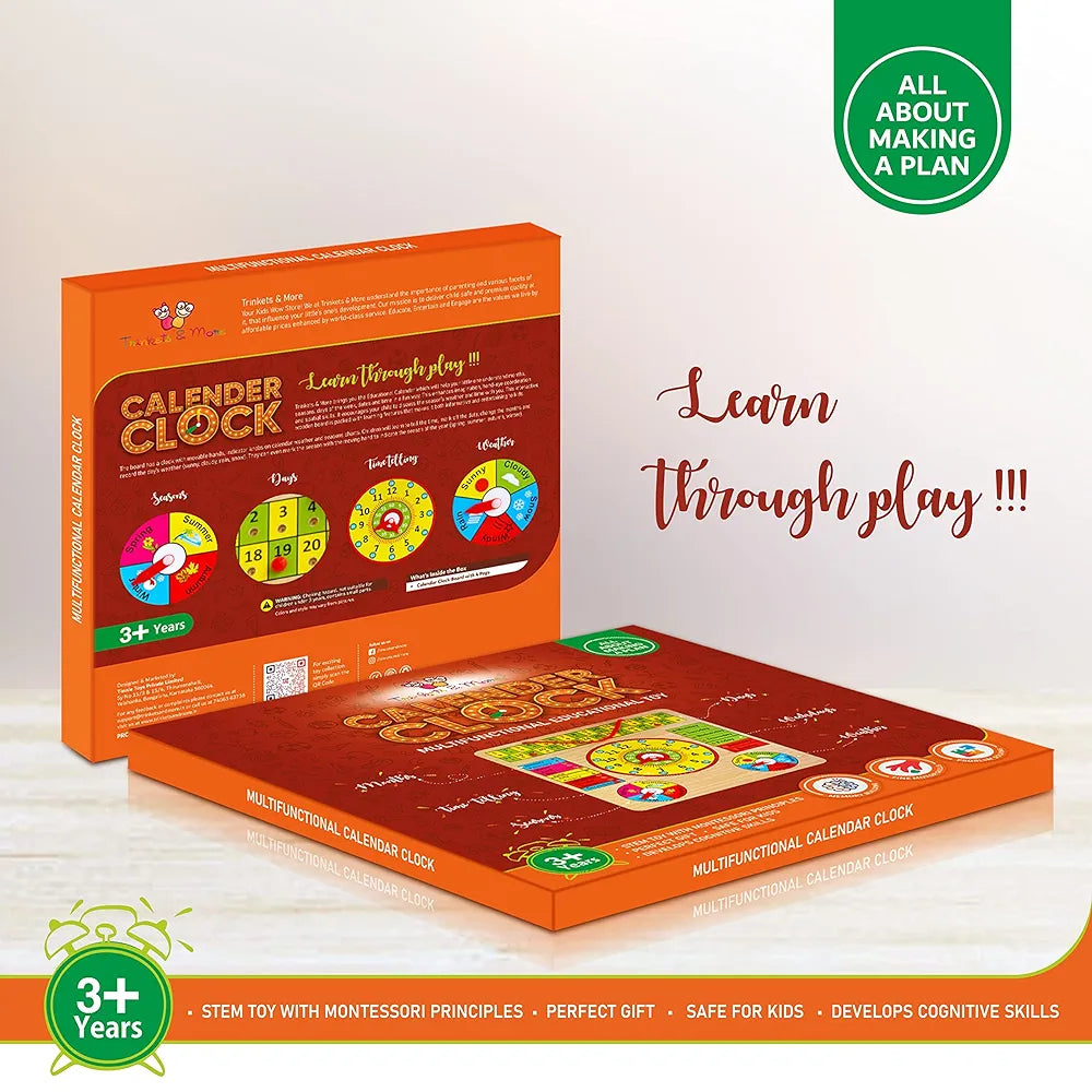 Trinkets & More Calendar Clock Toy For Kids Learning  Multicolor