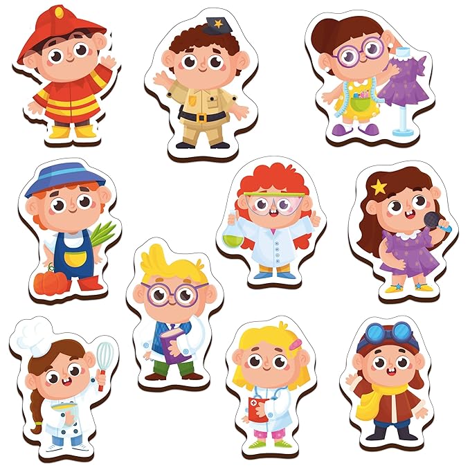 Mini Leaves Professions Outfit Wooden Fridge Magnets Magnetic Cut Outs Multicolor | Set of 10