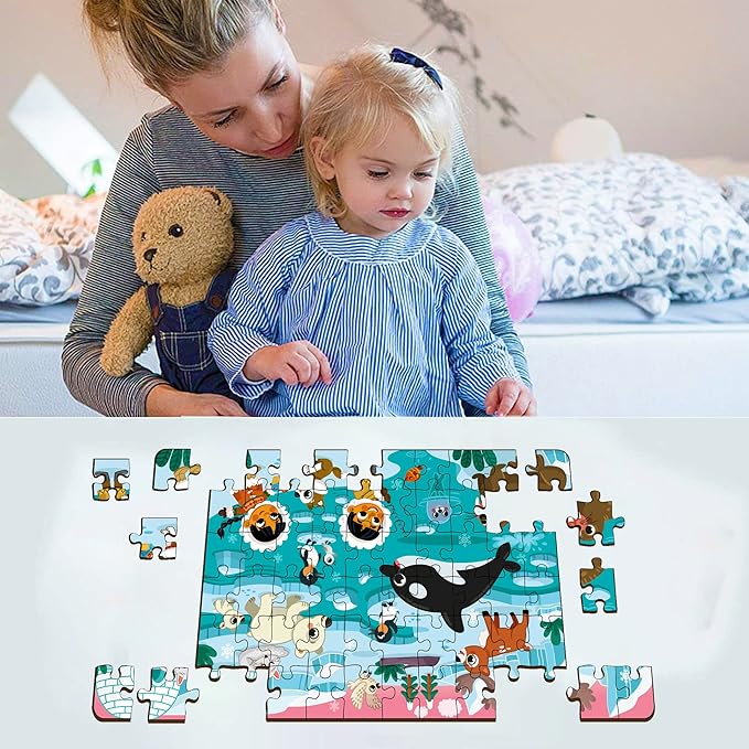 Mini Leaves 60 Piece Wooden Puzzle for Kids & Adults | Polar Adventure Jigsaw Puzzle | Fun & Challenging Wooden Floor Puzzle