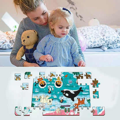 Mini Leaves 60 Piece Wooden Puzzle for Kids & Adults | Polar Adventure Jigsaw Puzzle | Fun & Challenging Wooden Floor Puzzle