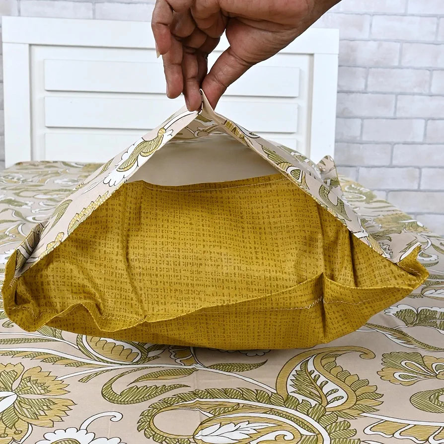 Divine Casa 144 TC Pure Cotton Single Size Bedsheet with 1 Pillow Cover Regal Paisley Colour Cream Golden Yellow