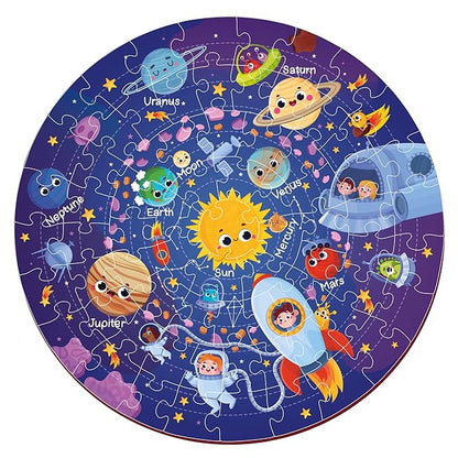 Mini Leaves 60 Piece Wooden Puzzle for Kids & Adults | Round Space Jigsaw Puzzle | Fun & Challenging Wooden Floor Puzzle Game