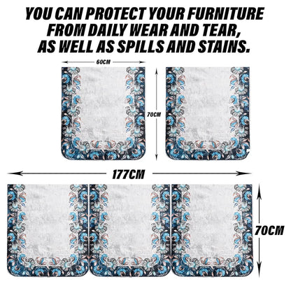Kuber Industries Sofa Cover Set Blue Digital Flower Sofa Cover 5 Seater Couch Cover Gray