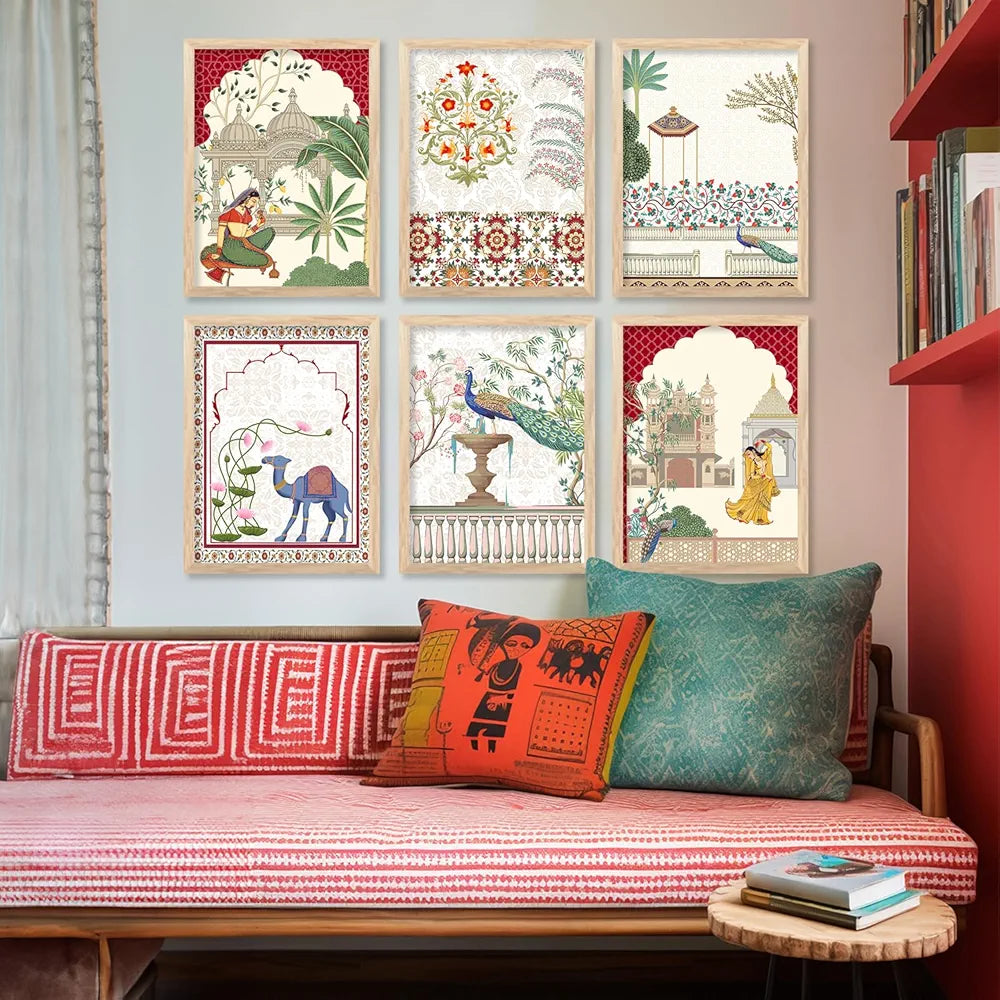 Kotart Pichwai Art Painting Framed Wall Painting Traditional Indian Wall Art Madhubani Paintings set of 6 B