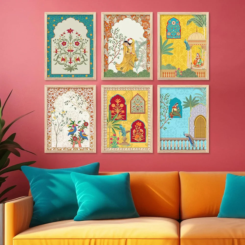 Kotart Traditional Indian Wall Art Madhubani Paintings for Living Room Pichwai Art Painting set of 6 E